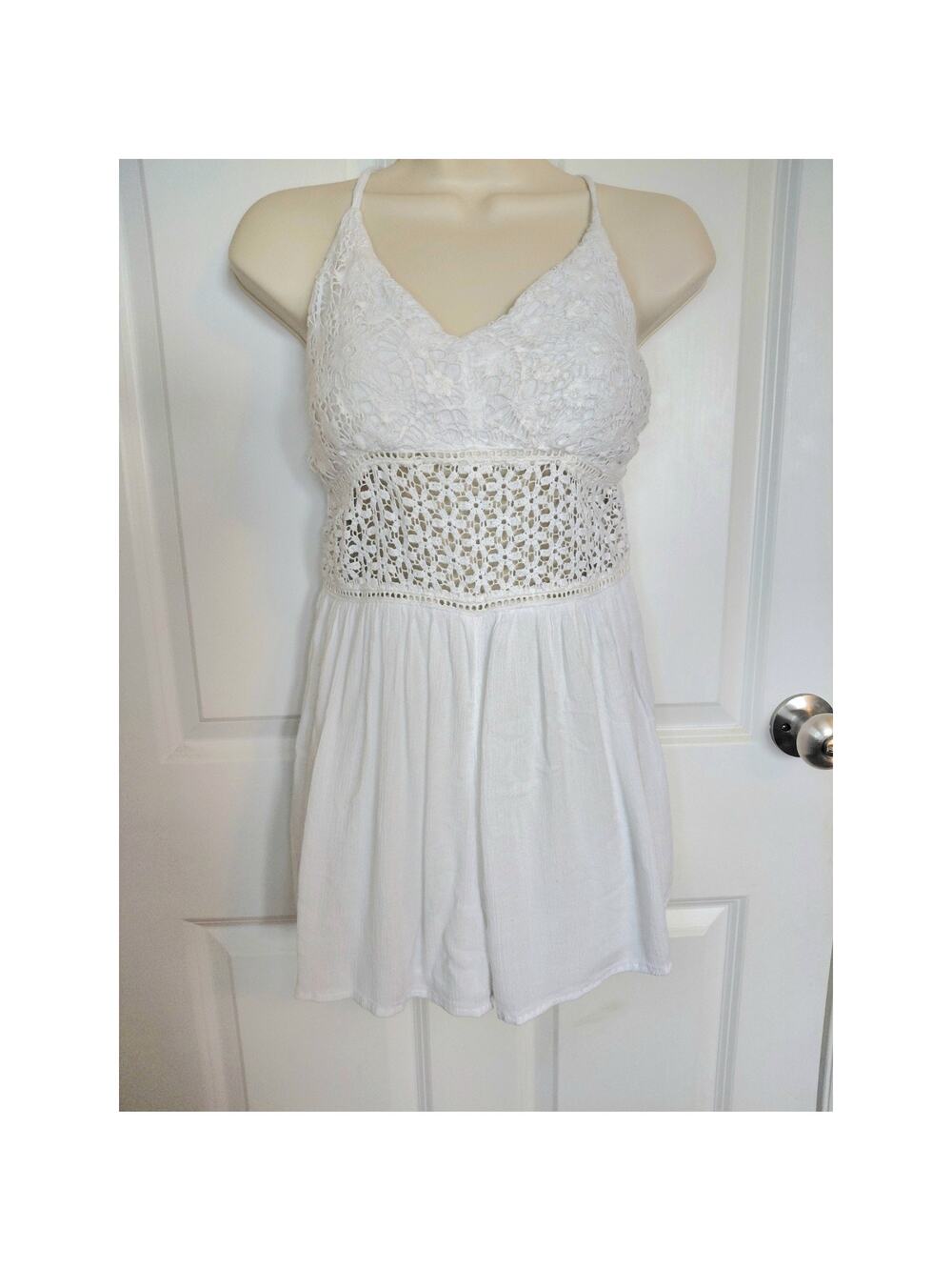 Abercrombie & Fitch White Lace Crochet Boho Romper Shorts Women's Size Small